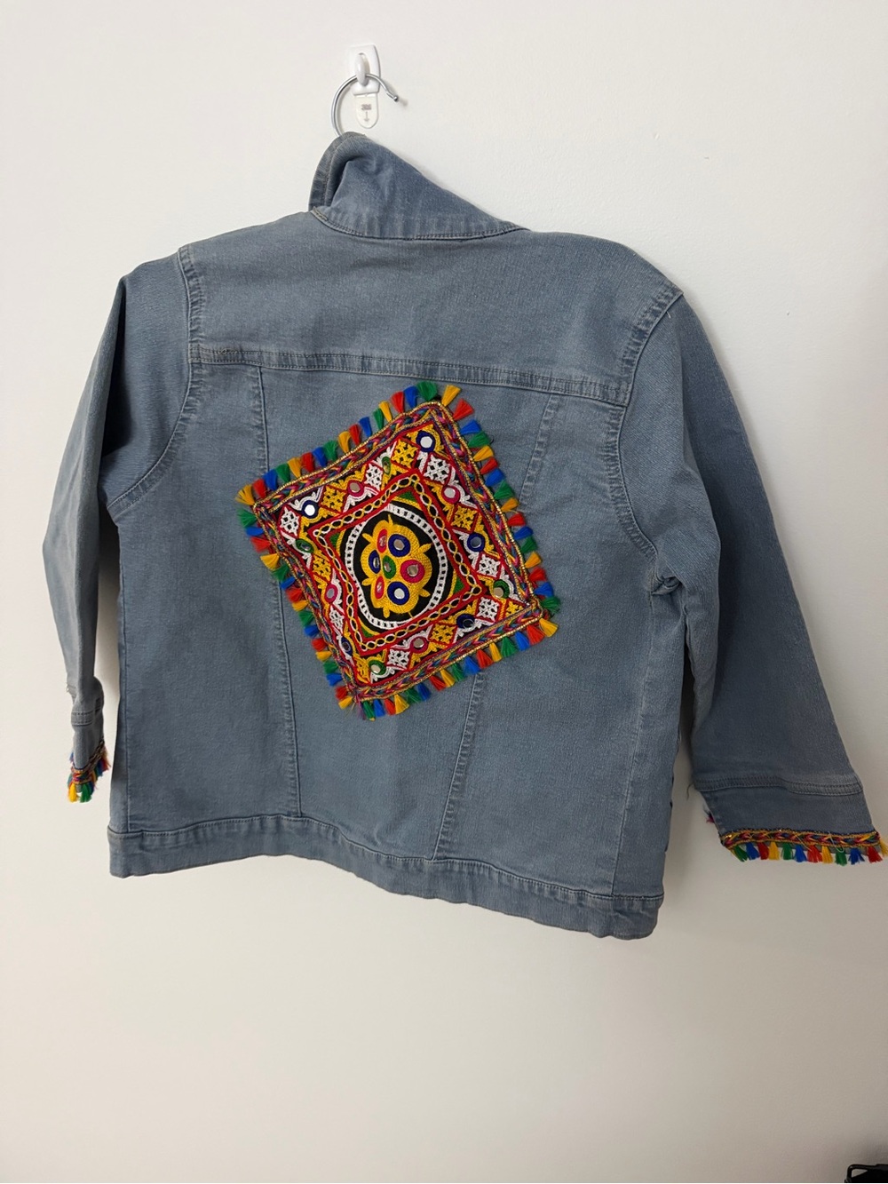 Embroidered Denim Jacket with Multicolor Patch